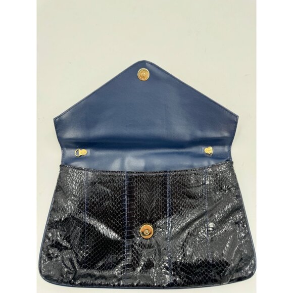 Vintage J. Renee Novae Black/Blue Python Embossed Leather Clutch - Picture 6 of 11